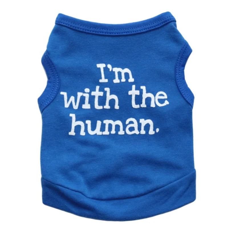 Funny Custom Logo Cotton Pet T-Shirt for Small Dogs Basic with 'I AM with HUMAN' Printing Summer Spring