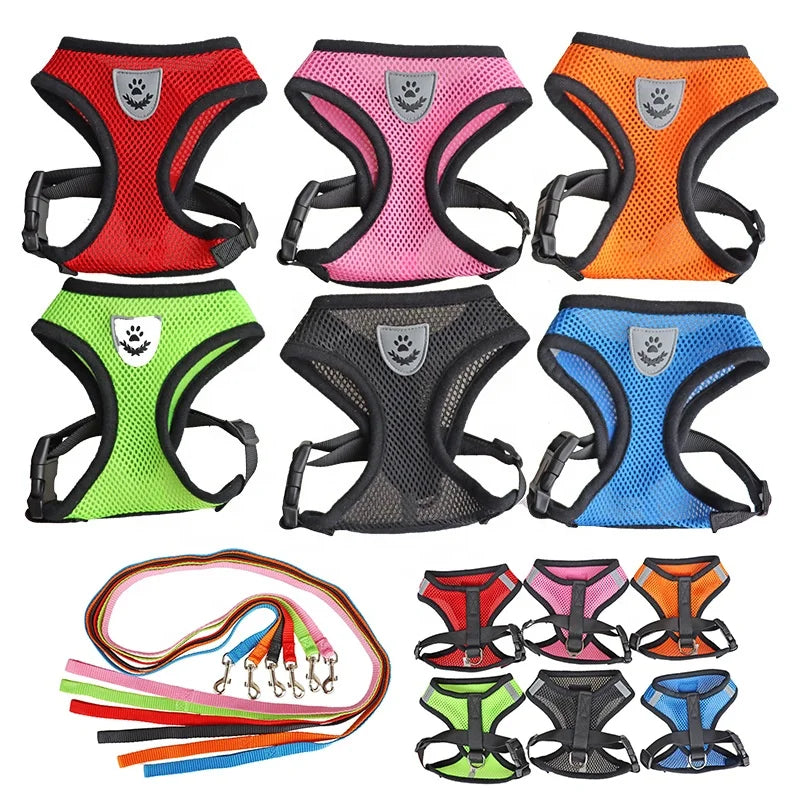 Factory Cheap Breathable Mesh Cloth Dog Lift Leash Harness Set Solid Pure Color Reflective Feature Fur Pet Vest Harnesses