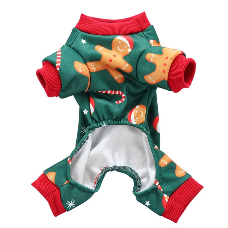 Nordic Popular Cat Dog Pajama Gingerbread Man Print Polyester Winter Summer Coats Jackets High Quality 4 Legs Pants Cute Animal