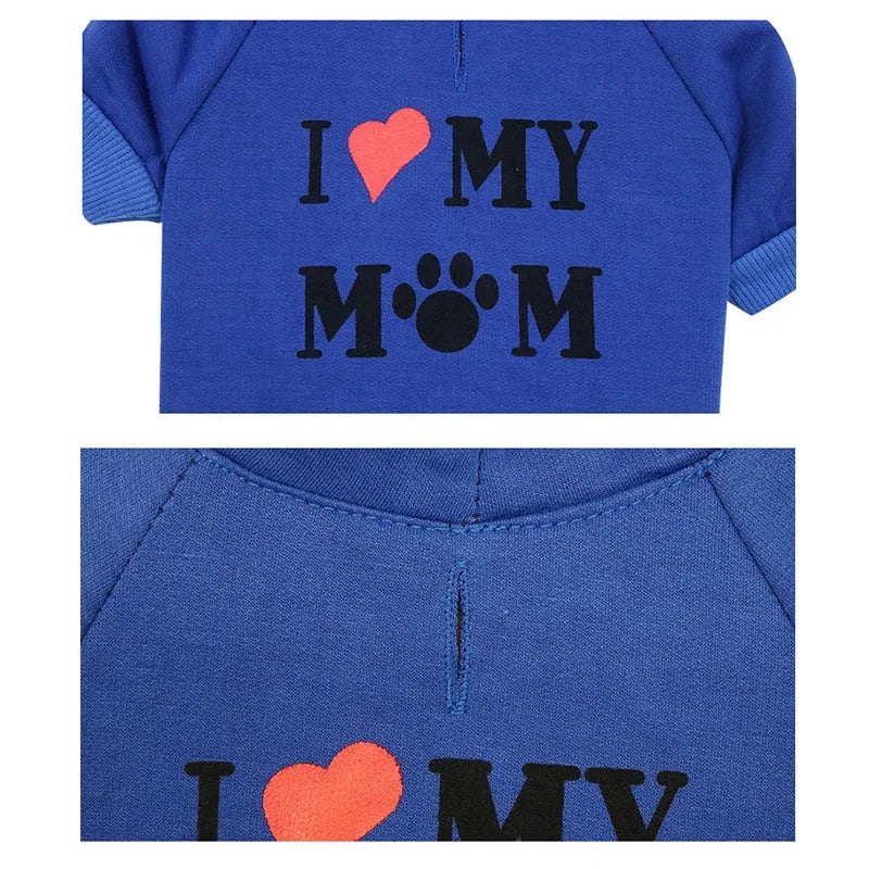 Pet Hoodie for Dogs-'I Love My Mom' Printed Fleece Sweatshirt XS Size Winter Warmth Small Breeds Teddy Poodle 11 Colors