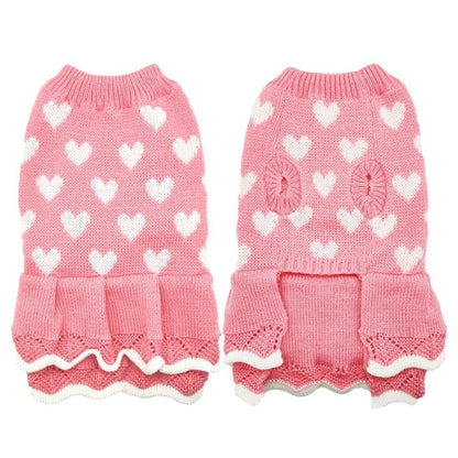 Cute Knit Dog Sweater Dress Dot Pattern Princess Style Pet Skirt Small Dogs Cozy Winter Clothing Ruffle Hem Chinese New Year
