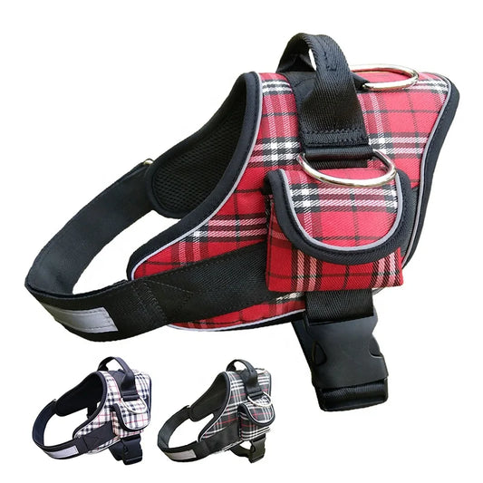 Classic Pattern Tactical Chest Harness for Big Dogs with Reflective Stripe Pattern D Ring Pocket Included Made of Durable Nylon