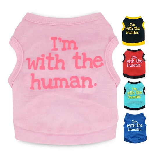 Funny Custom Logo Cotton Pet T-Shirt for Small Dogs Basic with 'I AM with HUMAN' Printing Summer Spring