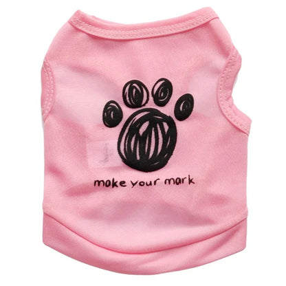 Cute Cartoon Graffiti Paws Printed Eco-Friendly Leisure Summer Vest for Dogs Breathable Polyester Fabric Hand Wash Spring