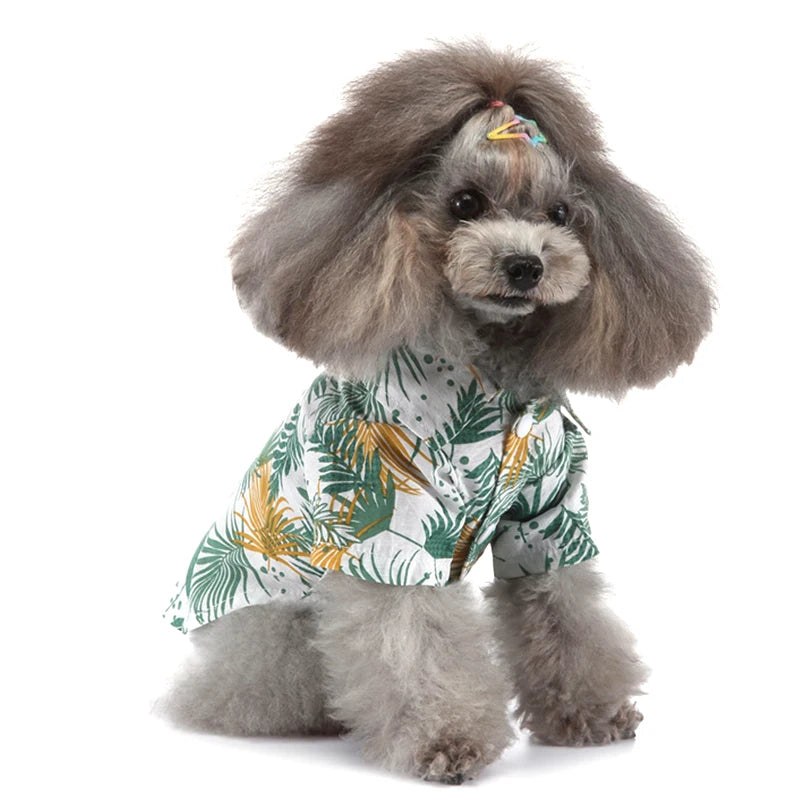 Floral Tropical Hawaiian Print Dog Clothes Breathable Polyester Pet Shirt Collar Short Sleeve Spring Summer Apparel for Small
