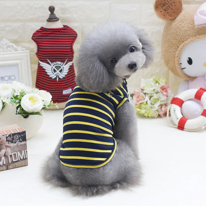 100% Cotton Striped Dog Vest & Tank Top Embroidery Soft Breathable Comfortable Multi-Color Small/Medium Dogs Summer Daily Wear