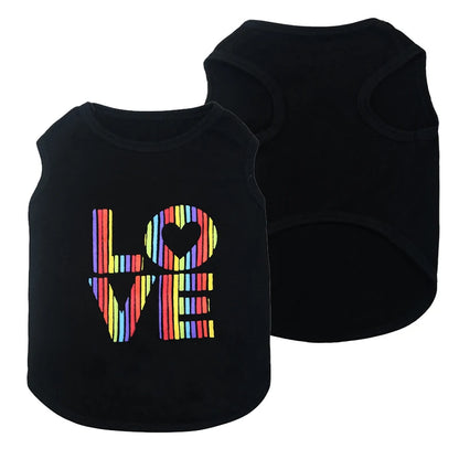Cute Rainbow LOVE Heart Print Dog & Cat Sleeveless Vest Soft Polyester Breathable Summer Apparel Multiple Colors