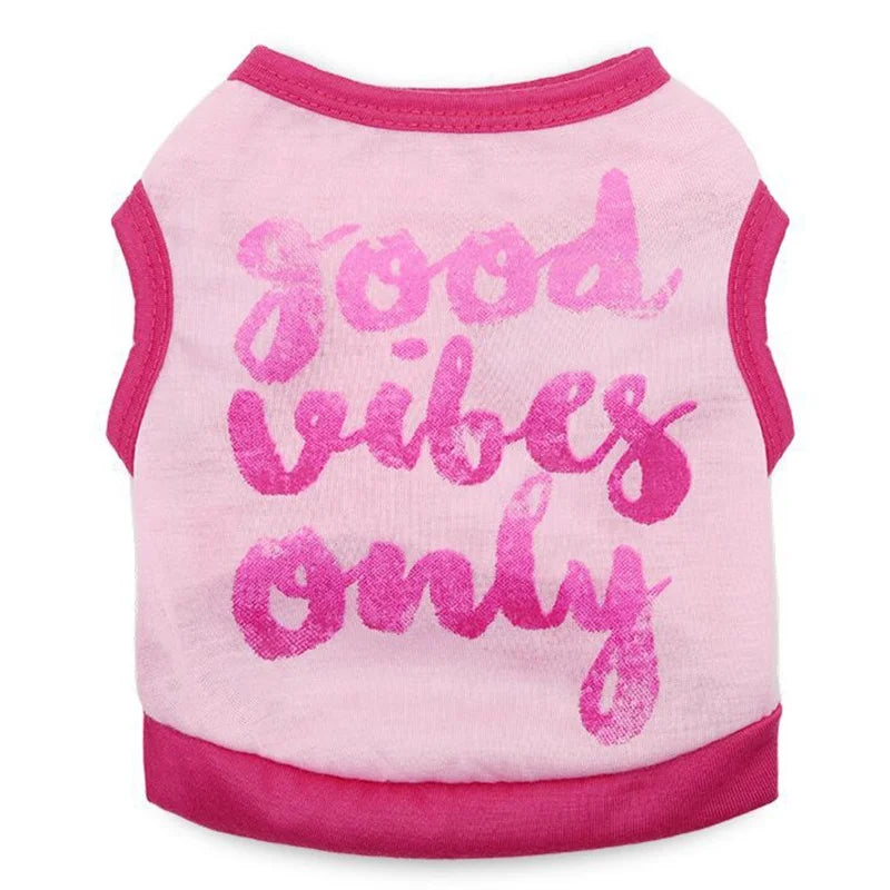 Modern Dog Anxiety Jacket Fashion Printing 'GOOD VIBES ONLY' Thunder Summer High Quality Pet XS Cartoon Animal Clothing