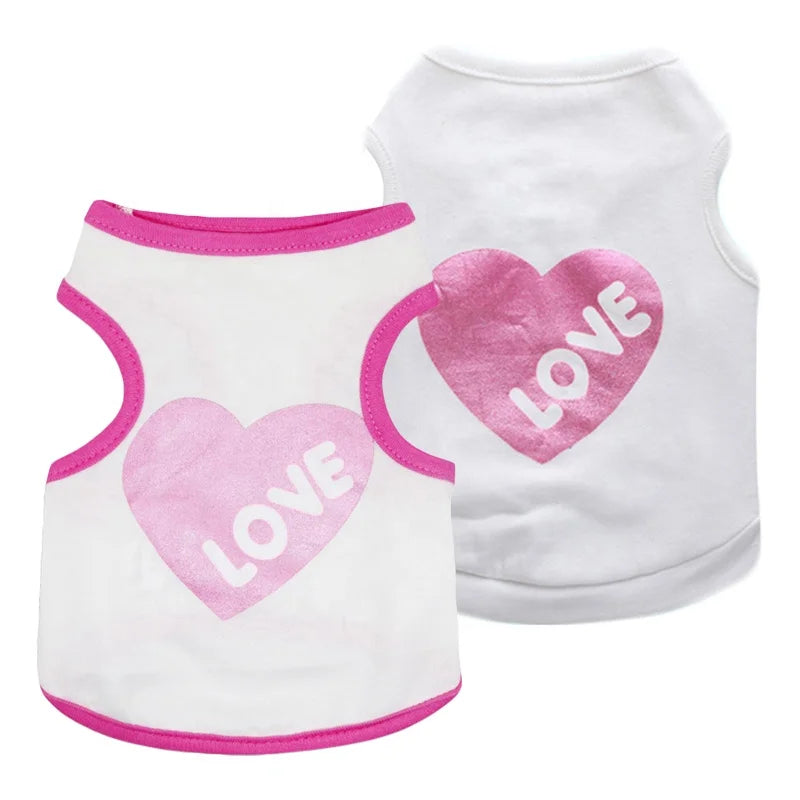 Wholesale Cute Love Heart Printed Eco-Friendly Dog T-Shirt Cheap Price Summer Apparel for Pets Cotton Size XS Spring/Summer