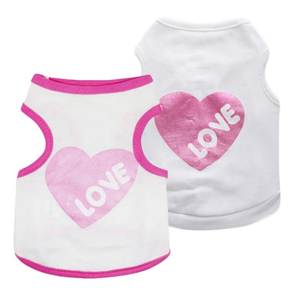Wholesale Cute Love Heart Printed Eco-Friendly Dog T-Shirt Cheap Price Summer Apparel for Pets Cotton Size XS Spring/Summer