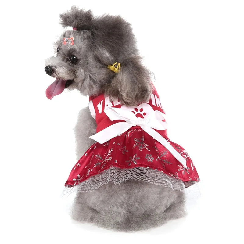 Valentine Dress for Dogs-Red 'Sweet Lil Valentine' Holiday Outfit Snowflake Print Polyester Cute Lightweight Dog Summer Spring