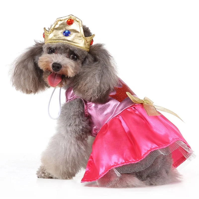 GorisPet Luxury Cute Pink Princess Dog Dress XL Polyester Pet Clothes Crown Headband Winter Summer Spring Solid Printed Coat