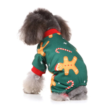 Nordic Popular Cat Dog Pajama Gingerbread Man Print Polyester Winter Summer Coats Jackets High Quality 4 Legs Pants Cute Animal
