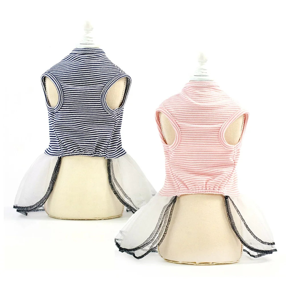 Elegant Lace Design Summer Dress for Small Pets Classic Striped Luxury Cute Pet Apparel Accessories for Dogs for Spring Season