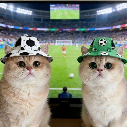 Hot Selling Summer Football Themed Polyester Solid Pet Cat Dog Ear-Flap Sun Fisherman Hat Collar Set Small Pets
