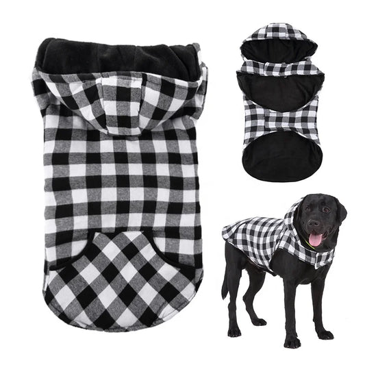 Classic Grid Luxury Cotton Padded Polyester Winter Coat for Big Dogs XL/XXL Autumn Season Pet Apparel with Harness Hole Leash