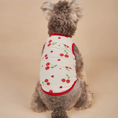 Cute Cartoon Cherry Print Dog Vest Popular Polyester Spring/Summer Breathable Soft Sleeveless Shirt Small Dogs Yorkie Poodle