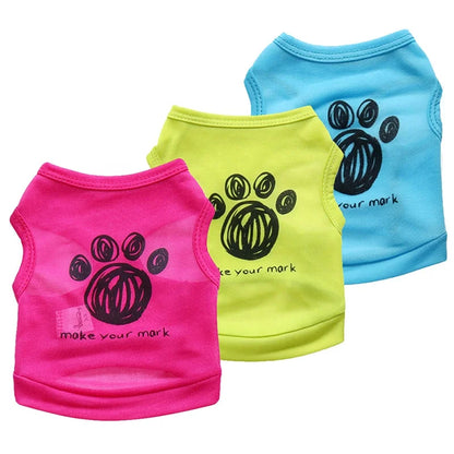 Cute Cartoon Graffiti Paws Printed Eco-Friendly Leisure Summer Vest for Dogs Breathable Polyester Fabric Hand Wash Spring