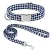 Adjustable Durable Luxury Cotton Linen Dog Collar Leash Set Houndstooth Pattern Buckle Closure Spot Clean Pet Accessories for