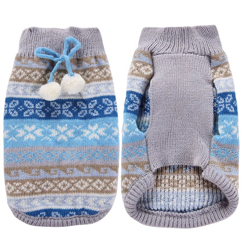 Cute Winter Knitting Patterns Pet Clothes Dog Sweater with Bowknot Christmas Snow for Furry Friends
