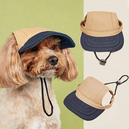Canvas Pet Baseball Cap Ear Holes Adjustable Sun Visor Hat for Dogs Cats Solid Ins Breathable Summer Outdoor Accessory Multiple