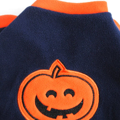 Modern Sport Style Halloween Pumpkin Pet Sweatershirt for Small Dogs XS Size Soft Warm Fleece Apparel for Winter Autumn Seasons