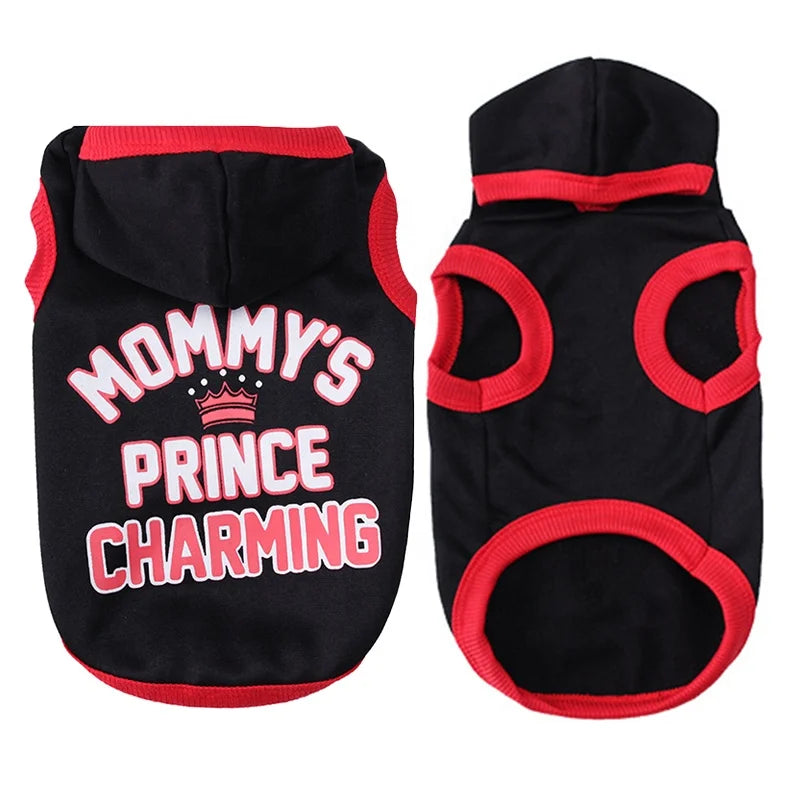 MOMMY'S PRINCE CHARMING Basketball Sports Style Print Pet Dog Hoodie Cotton Clothes Small Dogs Autumn Winter Spring