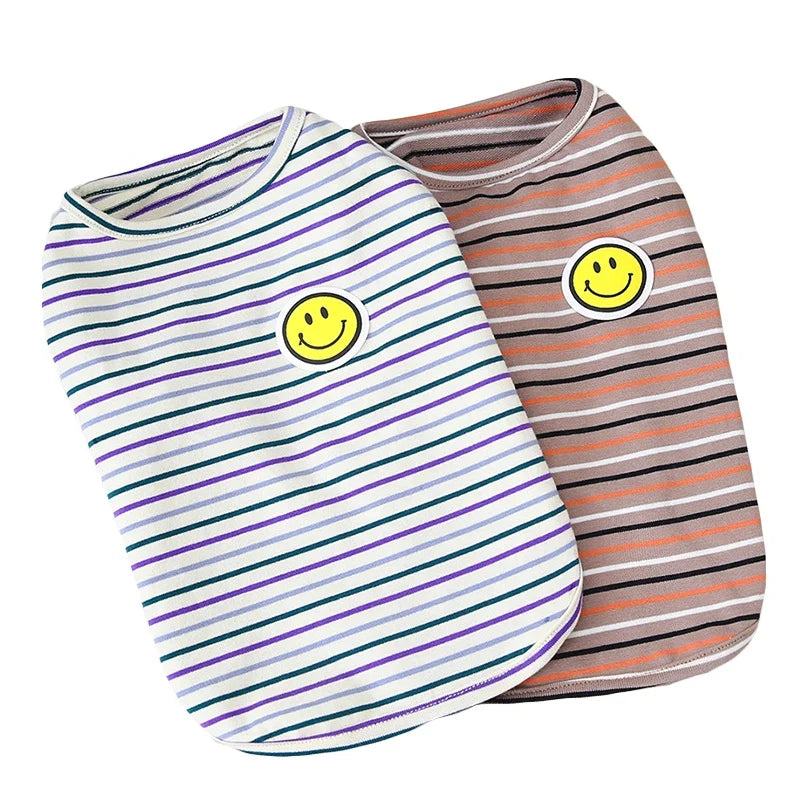 GorisPet 100% Cotton Soft Fabric Smiling Face Dog Printed Rainbow Striped Summer Vest Classic Pet Tank XXL XL Sizes Spring