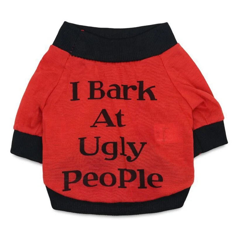 Wholesale Cheap Price Modern Eco-Friendly Cotton Dog Shirts Red/Black Funny Words I BARK UGLY PEOPLE XS-5XL Sizes Spring Summer