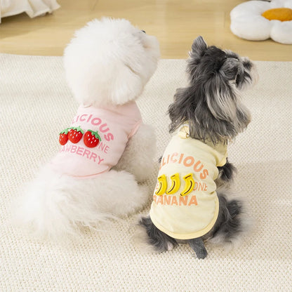 Soft Cotton Sleeveless Pet Vest Shirt Strawberry Banana Print Cute Farmhouse Design for Small Dogs Cats-Breathable Summer Daily