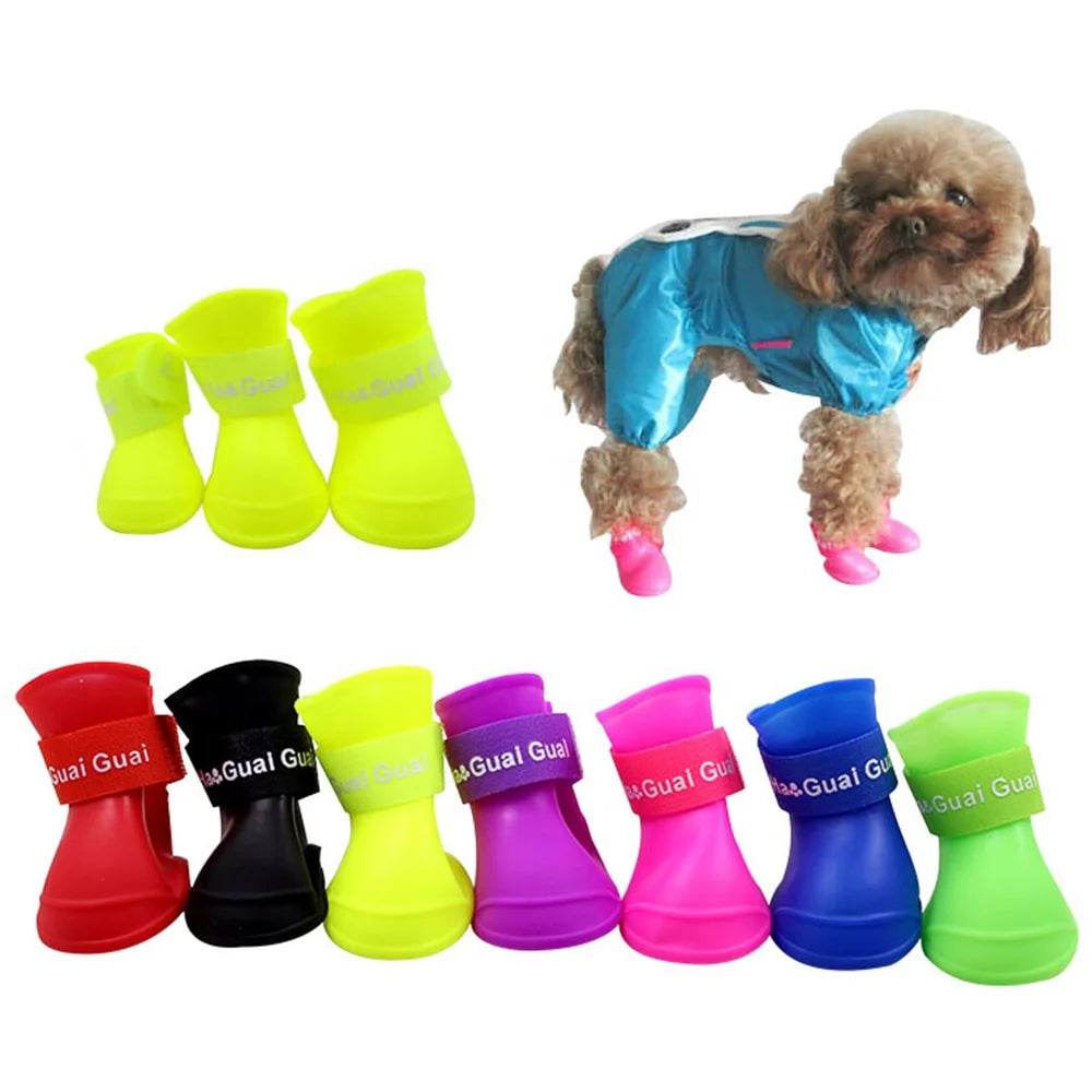 Pet Rain Boots for Dogs Eco-Friendly Cute Waterproof PVC Rubber Elastic Strap Non-Slip Sole Solid for Outdoor Walks 8 Colors All