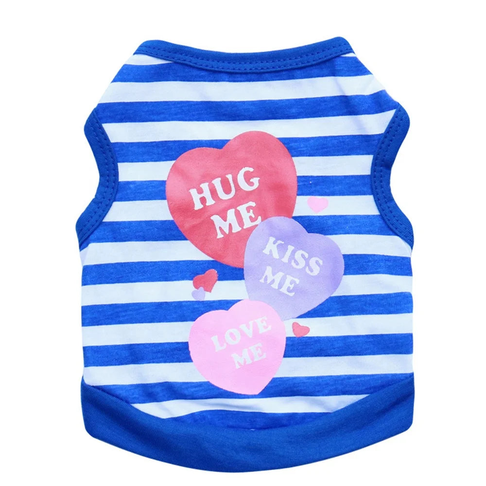 Cute Striped Love Heart Print Eco-Friendly Simple Soft Cotton Dog Vest for Small Dogs & Cats Summer Casual Pet Apparel