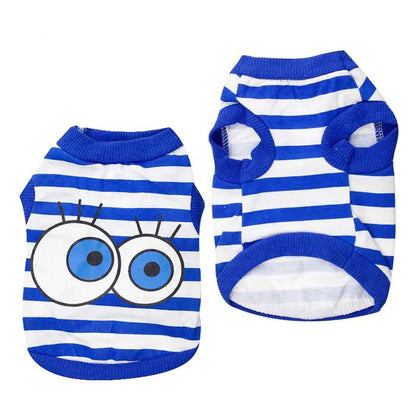 Wholesale XS Size Cotton Dog Clothes with Big Eyes Stripes XS Wag a Tude T-Shirt Summer/Spring Cartoon Style Shirt for Dogs