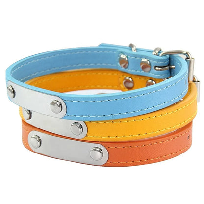 Wholesale Custom Dog Collars XL-XXL Size Solid Pattern PU Leather Stainless Steel Name Tag Personalized Engraving Pure Black
