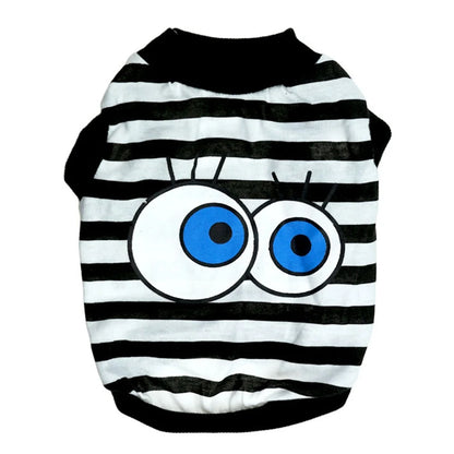 Wholesale XS Size Cotton Dog Clothes with Big Eyes Stripes XS Wag a Tude T-Shirt Summer/Spring Cartoon Style Shirt for Dogs