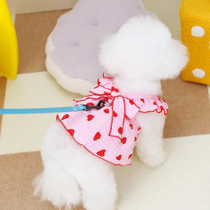 Super Cute Modern Valentine's Day Pink White Spring Strawberry Pattern Polyester Cotton Summer Lace Dog Bowknot Leash Ring