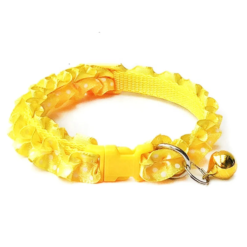 High Quality Luxury Elegant Polyester Dog & Cat Collar Cute Dots Airtag Ring Braided Quick Release Bell Small Animal Friendly
