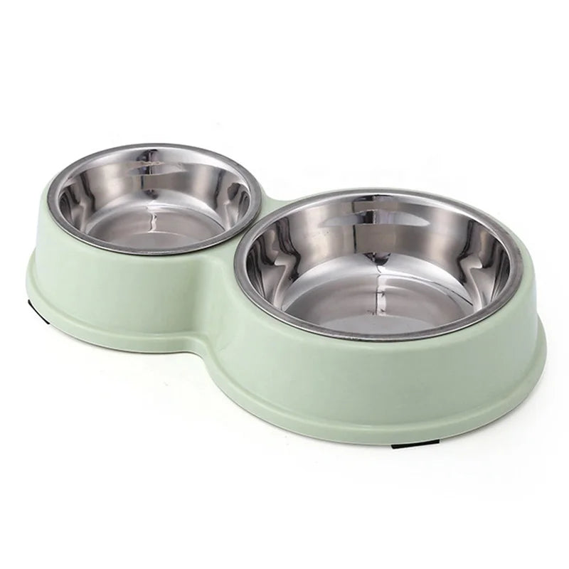 Anti-Skid Double Bowls Pet Smart Feeder Small Large Rounded Stainless Steel Waterproof Solid Pattern Reptiles Food Bowl
