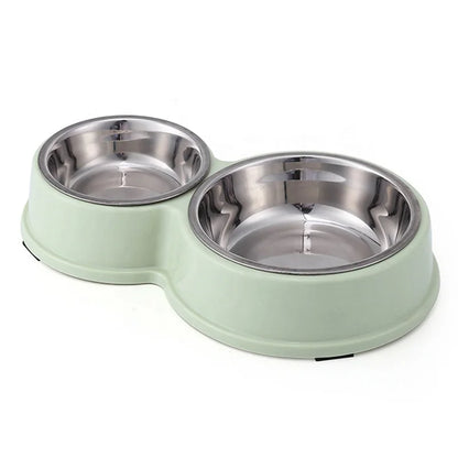 Anti-Skid Double Bowls Pet Smart Feeder Small Large Rounded Stainless Steel Waterproof Solid Pattern Reptiles Food Bowl