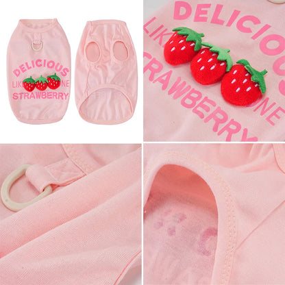 Soft Cotton Sleeveless Pet Vest Shirt Strawberry Banana Print Cute Farmhouse Design for Small Dogs Cats-Breathable Summer Daily