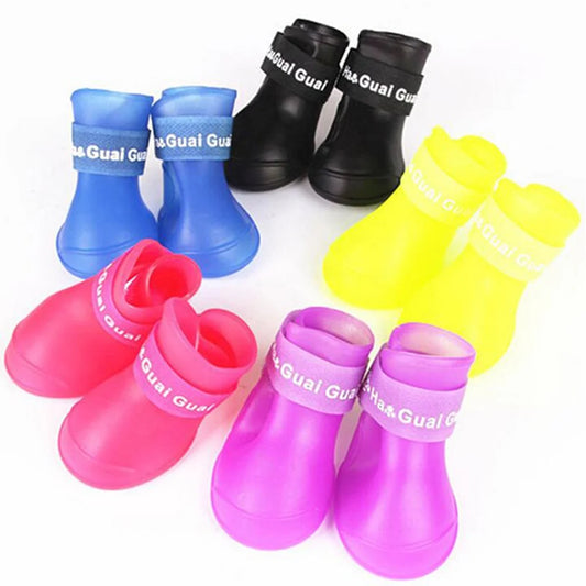 Pet Rain Boots for Dogs Eco-Friendly Cute Waterproof PVC Rubber Elastic Strap Non-Slip Sole Solid for Outdoor Walks 8 Colors All