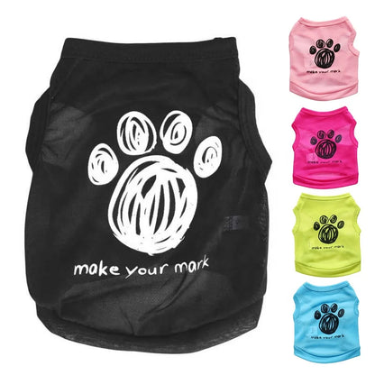 Cute Cartoon Graffiti Paws Printed Eco-Friendly Leisure Summer Vest for Dogs Breathable Polyester Fabric Hand Wash Spring