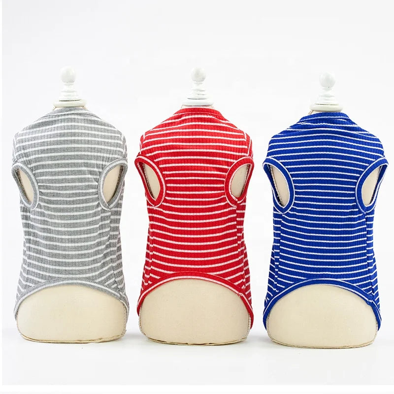Comfortable Striped Dog Cat T-Shirt Polyester Cotton Blend Breathable Classic Design Spring/Summer/Fall 5 Colors Available Hand