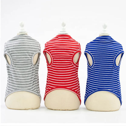 Comfortable Striped Dog Cat T-Shirt Polyester Cotton Blend Breathable Classic Design Spring/Summer/Fall 5 Colors Available Hand