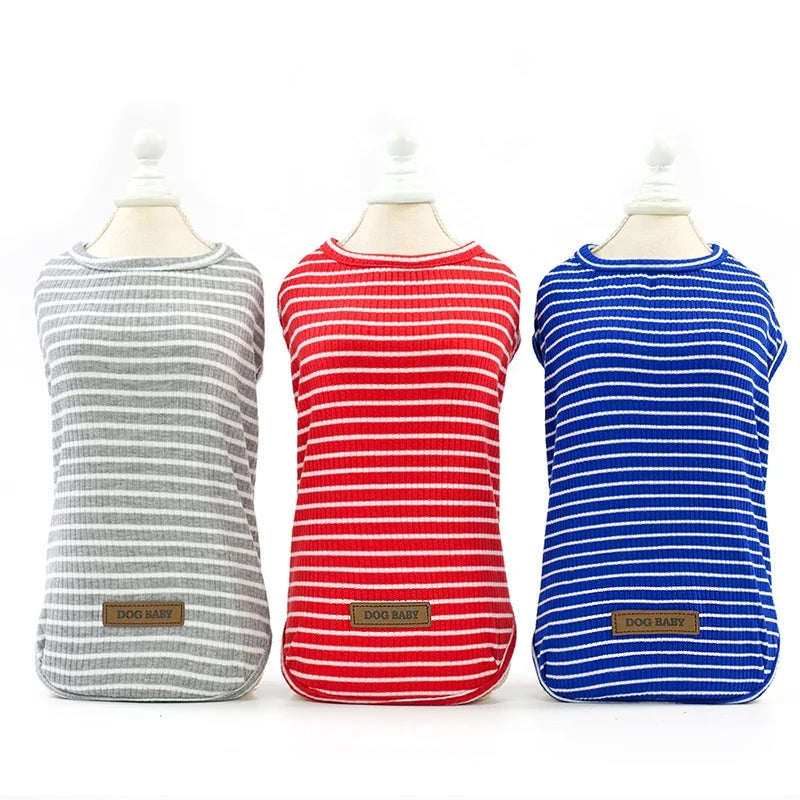 Comfortable Striped Dog Cat T-Shirt Polyester Cotton Blend Breathable Classic Design Spring/Summer/Fall 5 Colors Available Hand