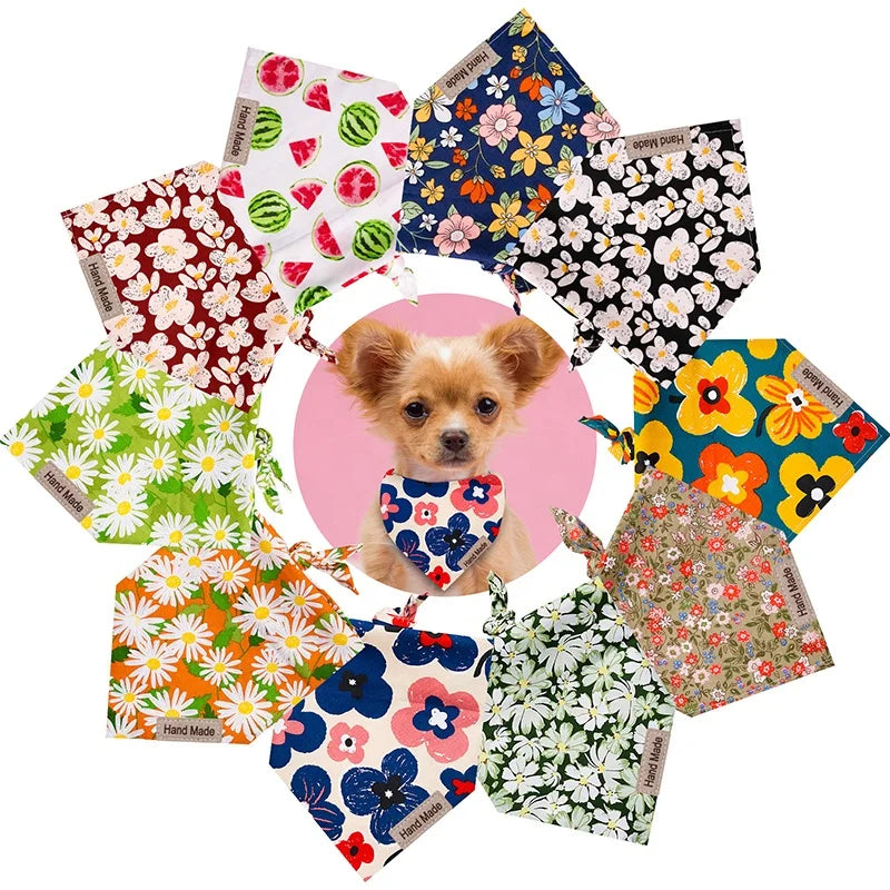 Floral Bandana Triangle Scarf for Dogs New Spring Summer Pet Apparel Accessory with Printed Flowers for Winter Fall Seasons