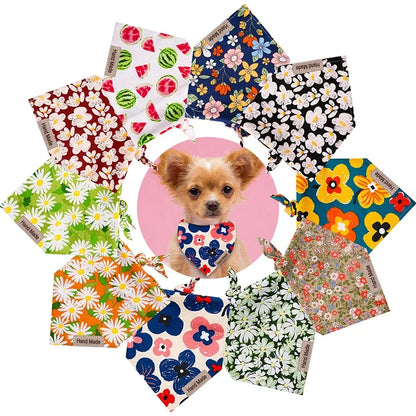 Floral Bandana Triangle Scarf for Dogs New Spring Summer Pet Apparel Accessory with Printed Flowers for Winter Fall Seasons