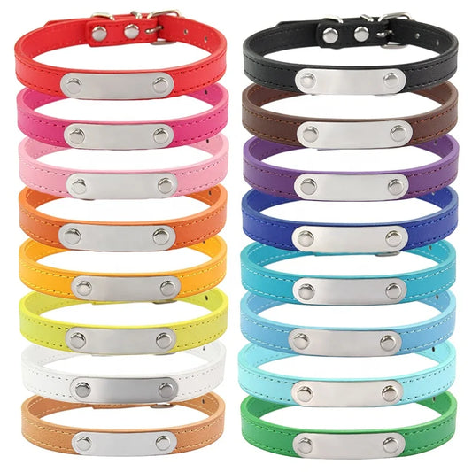 Wholesale Custom Dog Collars XL-XXL Size Solid Pattern PU Leather Stainless Steel Name Tag Personalized Engraving Pure Black