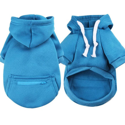 Solid Color Eco-Friendly Polyester Dog Cat Hoodie Zipper Pocket Soft Fleece Lined Warm Drawstring for Small/Medium Pets-Daily