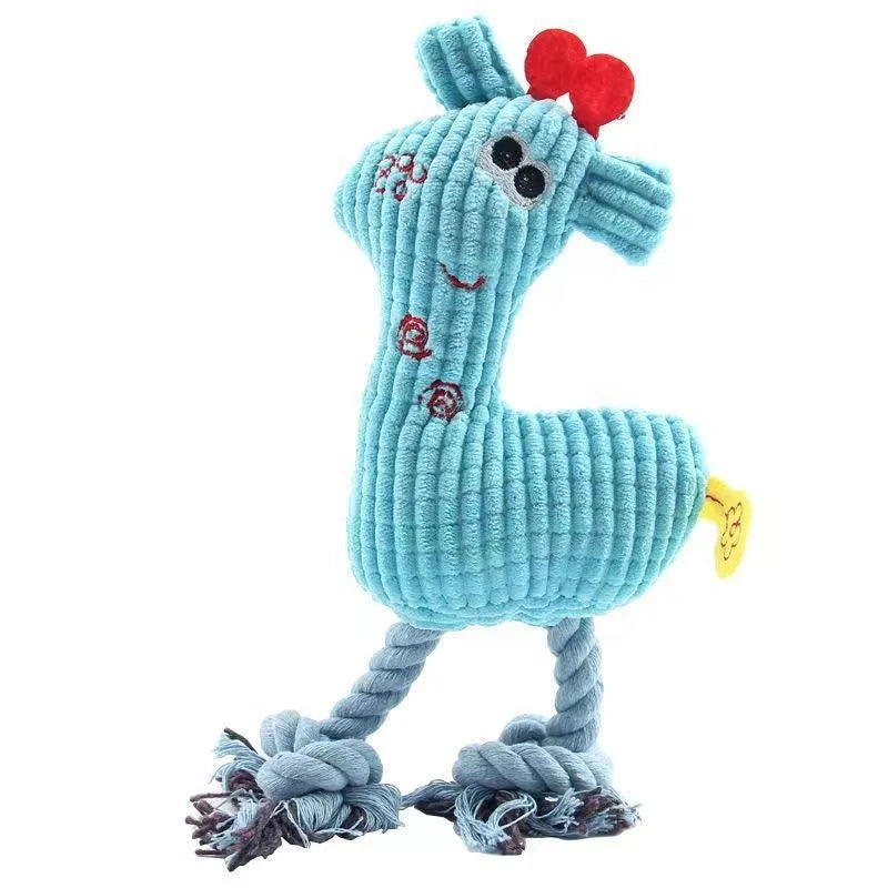 Corn Fleece Giraffe Dog Soft Plush Toy Cotton Rope Legs Squeaky Chew Toy Interactive Teething Toys for Small & Medium Dogs Bag